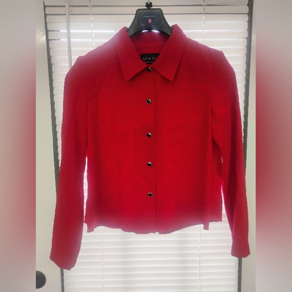 VTG M.H.M. Melissa Harper Red Button Up Shirt Jacket Career Blazer Size 8 Office